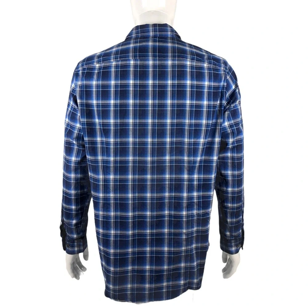 VINCE Mens Shirt XL Blue Plaid Button Front 100% Cotton Long Sleeve EUC